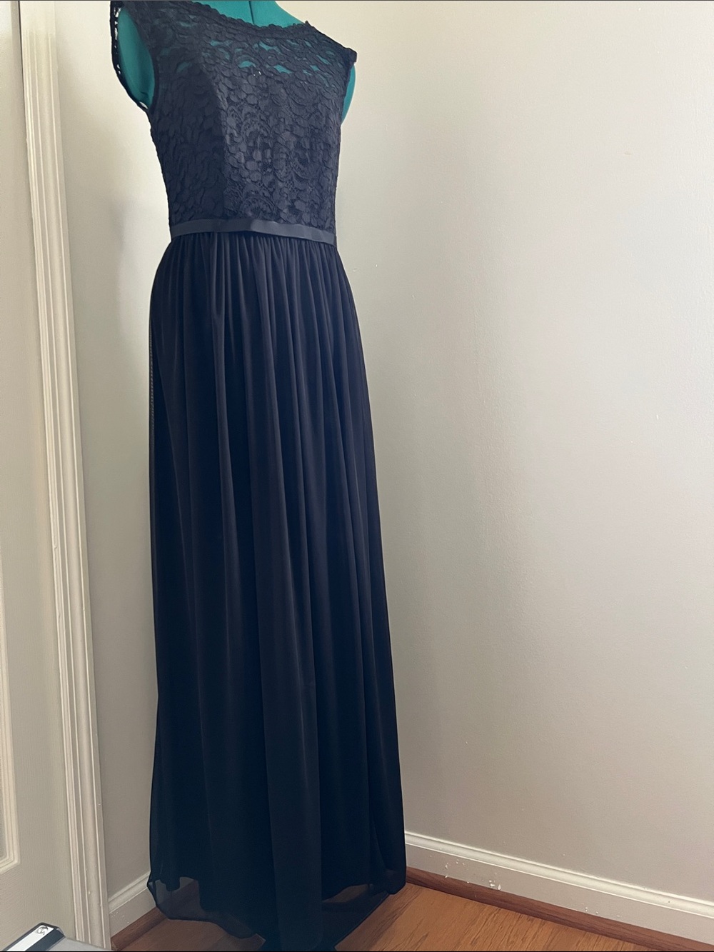 David's Bridal Black Lace Bodice Maxi Dress